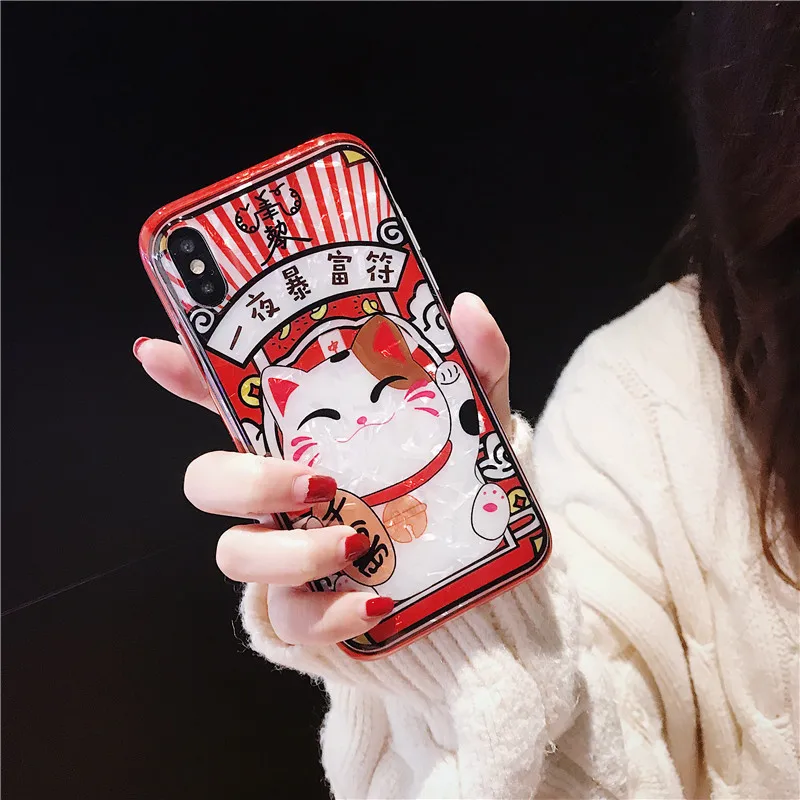Чехол One Night богата Lucky Cat Shell с узором мягкий для IPhone X 6 XS 6S 7 8 XR MAX Phone Plus |