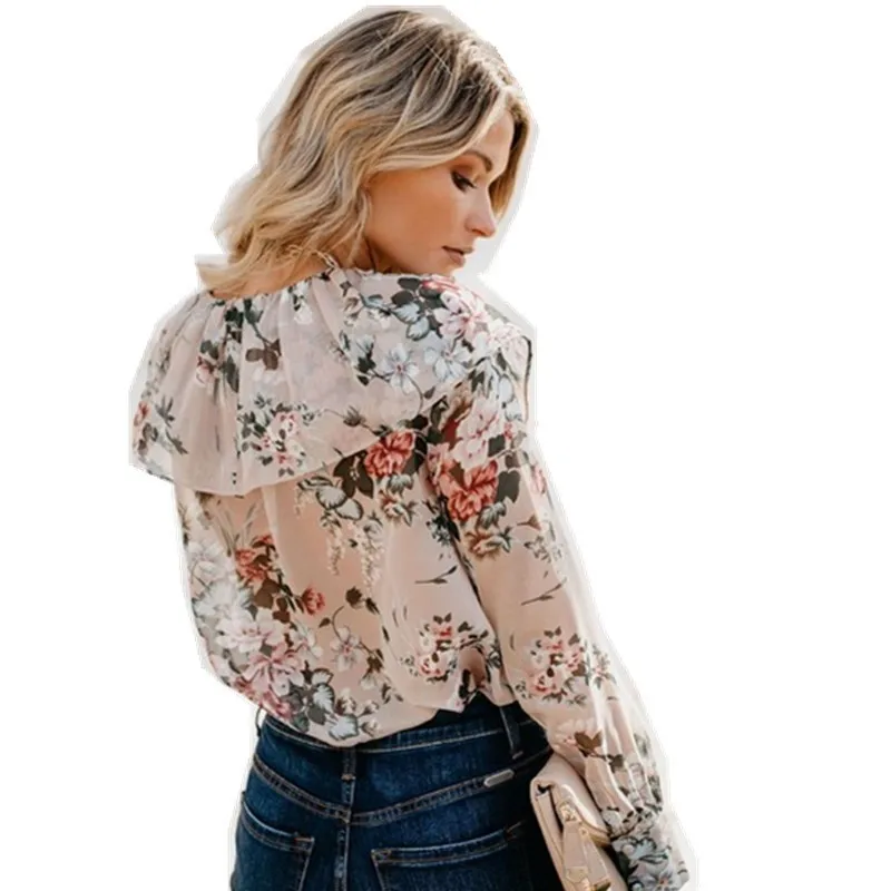 Женская шифоновая рубашка Повседневная с v образным вырезом и принтом цветов