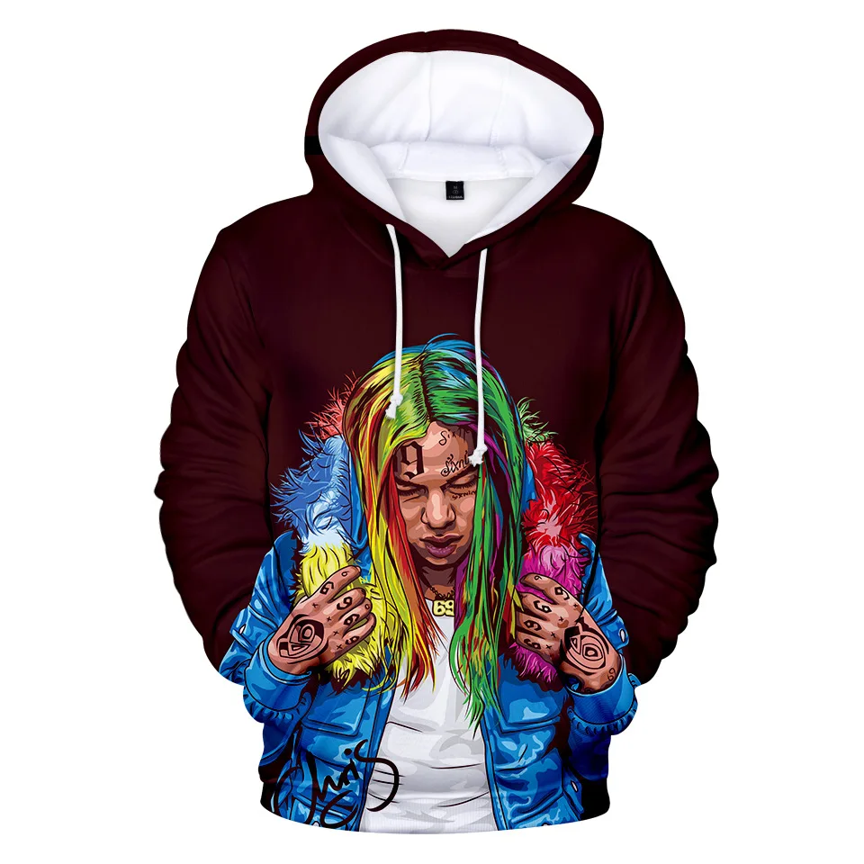 6ix9ine 3D Аниме толстовка хип хоп рэпер Tekashi 69 мужские толстовки с капюшоном и