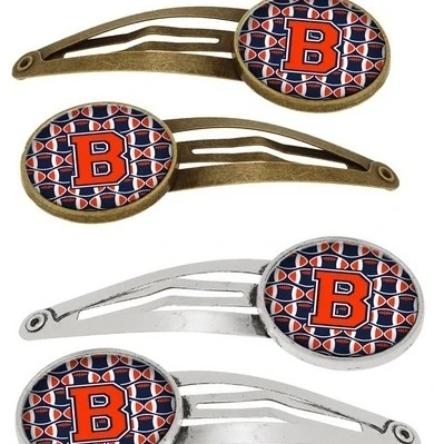 Carolines Treasures CJ1066-BHCS4 Letter B Football Orange Blue &amp White Barrettes Hair Clips - Set of 4 | Красота и здоровье