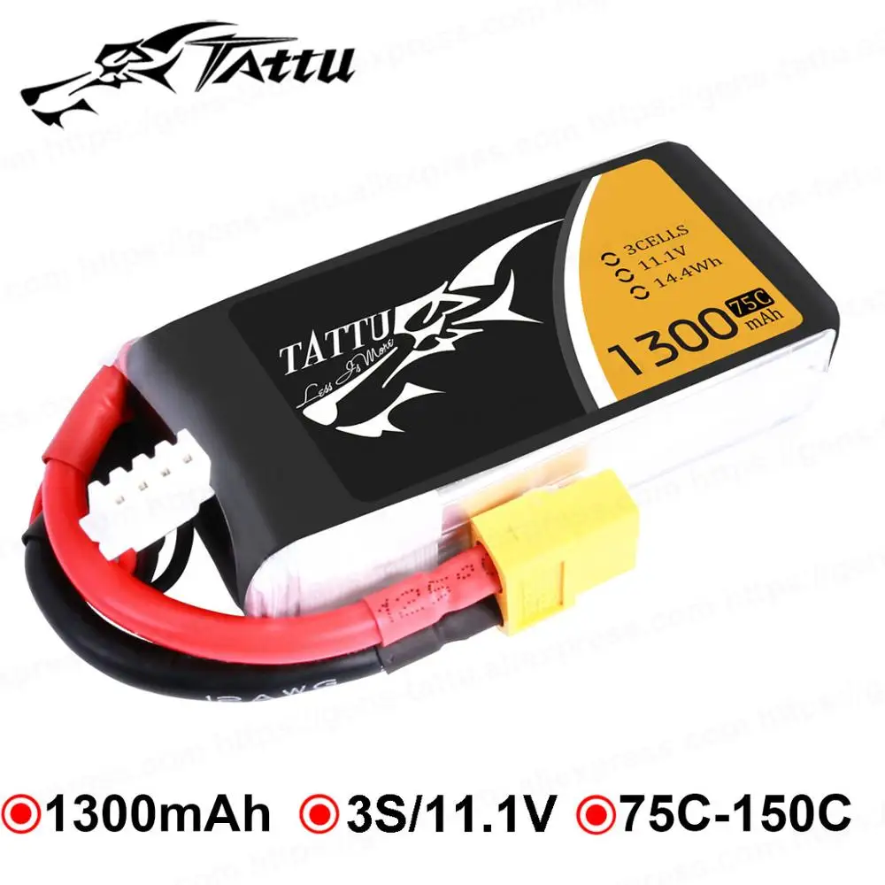 Литий полимерный аккумулятор Tattu 3S 1300mAh Lipo батарея 11 1 V FPV Дрон 75C XT60 разъем ZMR250 Qav 250