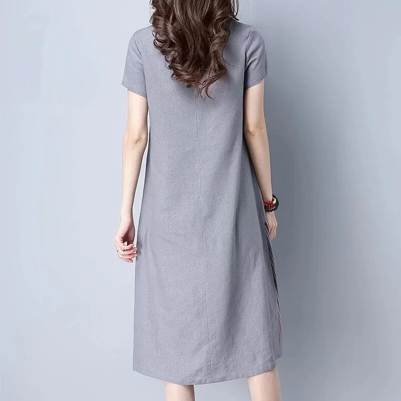 Летнее свободное платье больших размеров для офисных леди повседневное