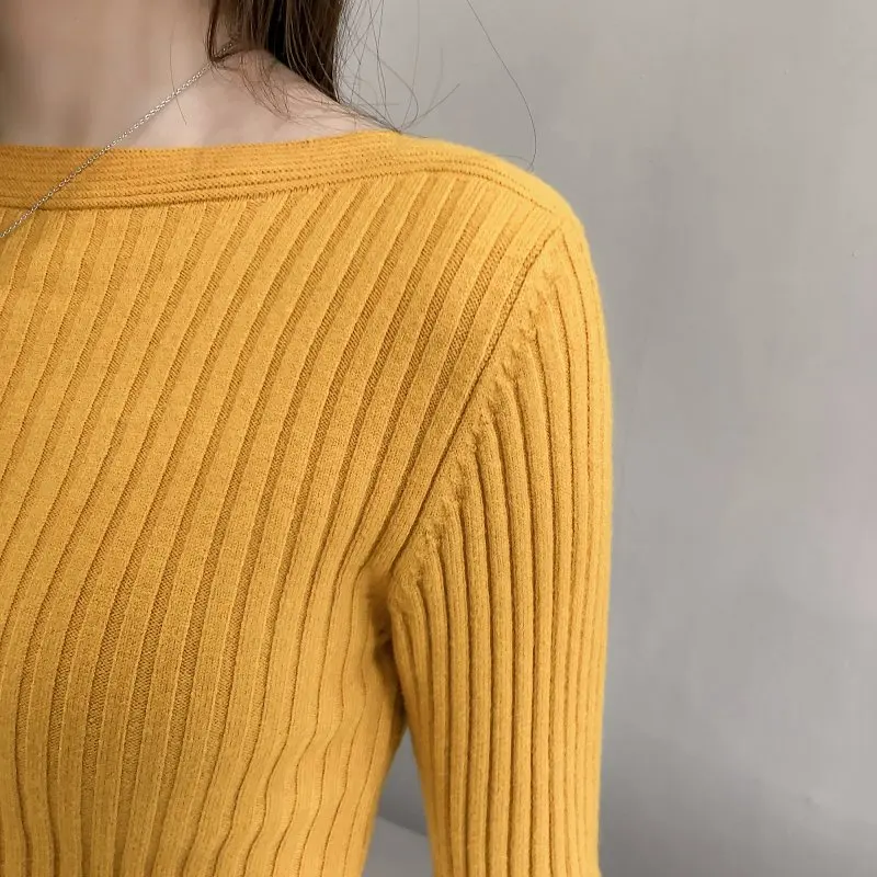 Spring new women's sweater fashion regular pullover tight-fitting slim knit female models one-shoulder bottom coat women | Женская