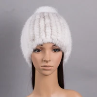 knitted fur hat of natural mink fur winter hats girl hat with pompom real fur hat 9 colors gray khiki women warm beanie h161
