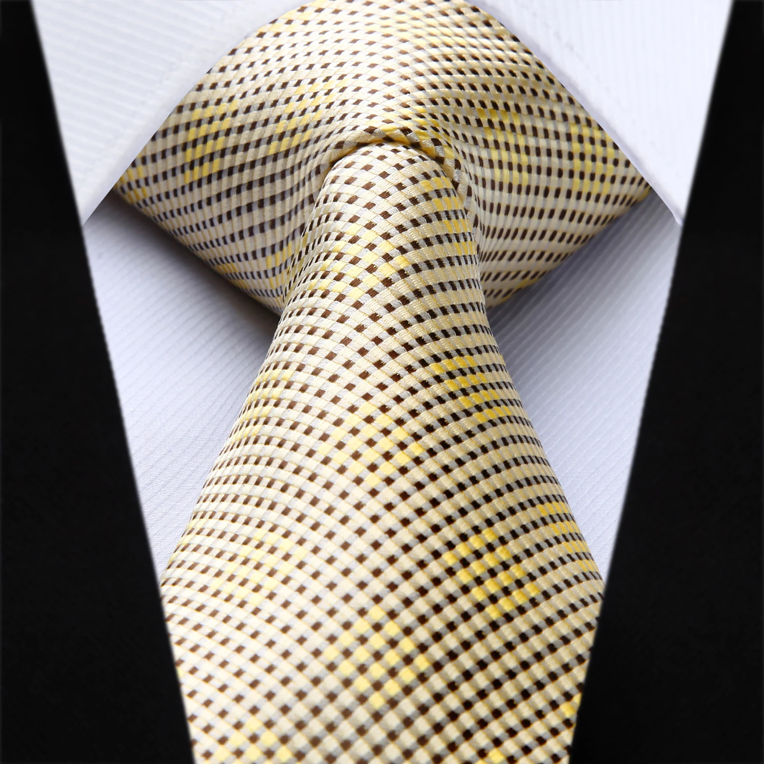 New Plaid Check Yellow Color Mens Tie Woven Silk Necktie Handkerchief Set TC631E8S | Аксессуары для одежды