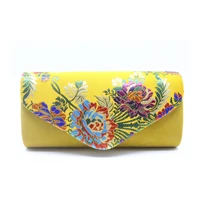 vintage suede clutch bag wedding embroidered flower shoulder bag with sling evening purse bags womens yellow clutches femininos