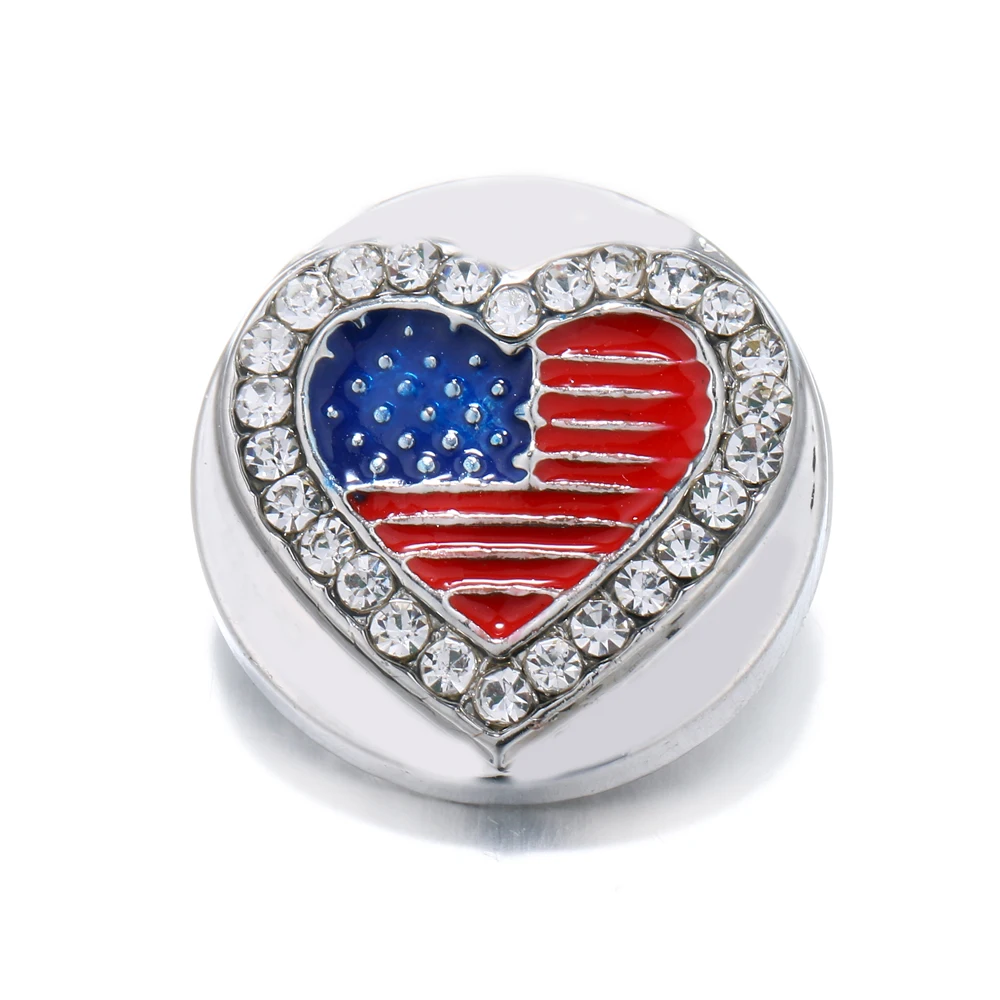 Любовь сердце кристалл 18 мм оснастки ювелирные изделия Красный Синий Флаг США