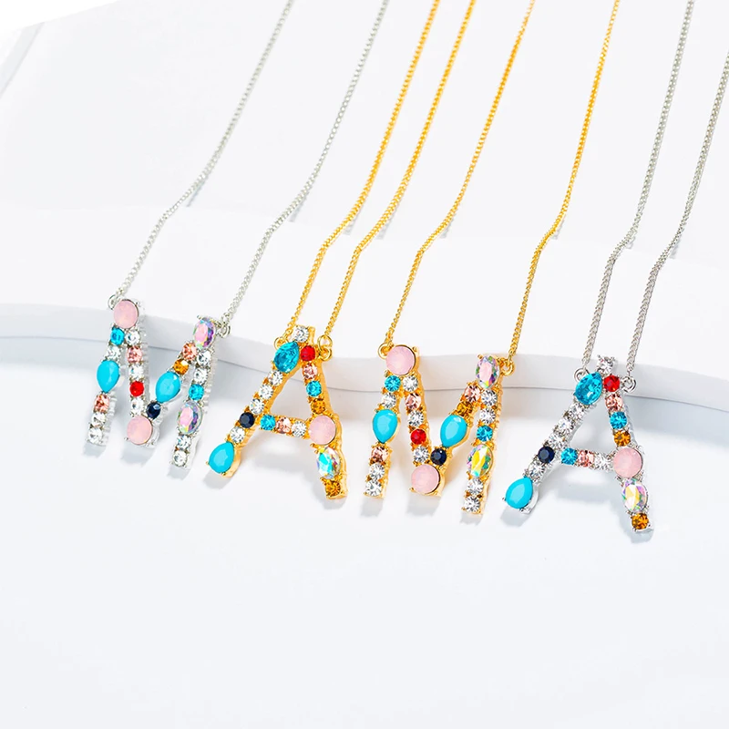 Fashion 26 Letter Multicolor Crystal Pearl Necklace Girls Beaded Candy Color Gold Silver Jewelry For Women Gift | Украшения и