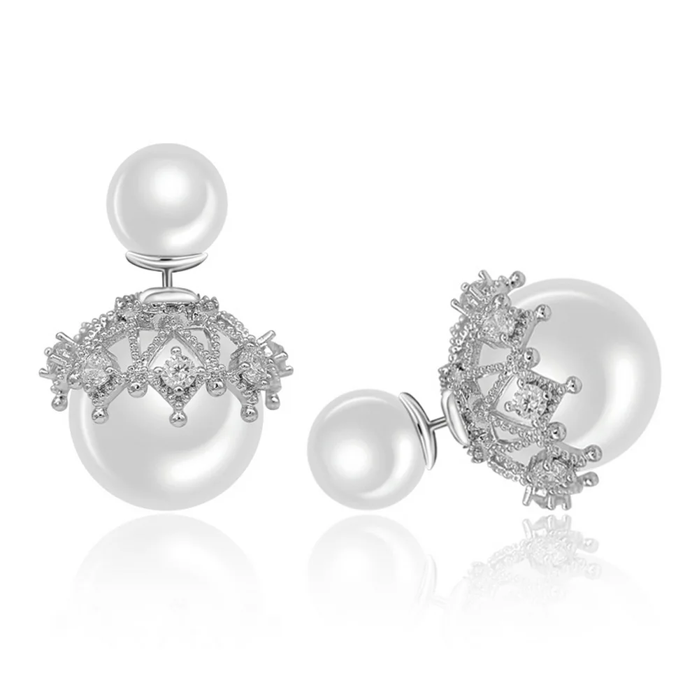 2019 New Trendy Korea Design Big Two Pearl Balls Zinc Alloy Needle Stud Earrings Statement Jewelry for Women Girl Gift | Украшения и
