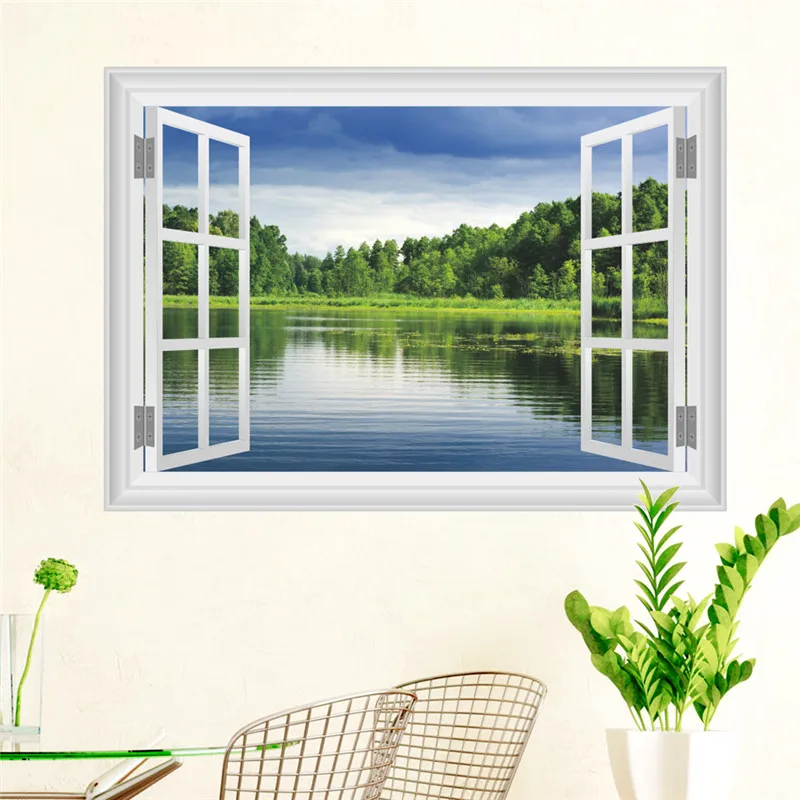 Natural Forest Tree Wall Sticker Living Room Bedroom TV Background Sofa home Decor 3D Window Decals Mural Poster | Дом и сад