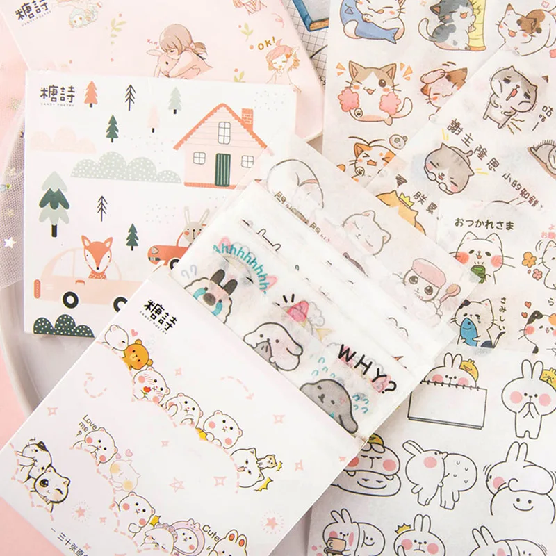 30 шт милый кот наклейки Животные канцелярские Kawaii стикеры на клейкой основе для