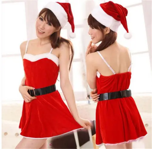 Сексуальная Женская праздничная одежда Комплект Санта-шляпа перчатки без