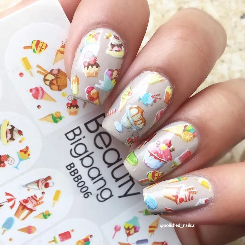 Водяная наклейка для ногтей BeautyBigBang 1 шт. дизайн в форме мороженого и десерта DIY