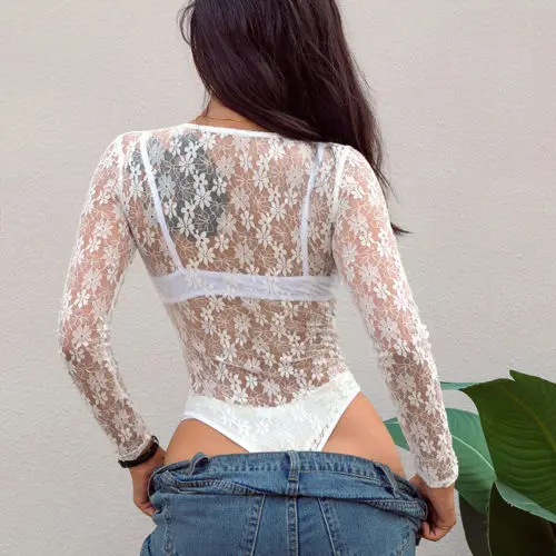 Fashion Women Mesh Sheer Crop Top See-through Bodysuit T Shirt Blouse | Женская одежда