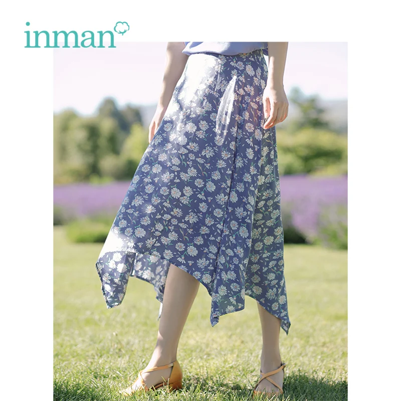 INMAN Летняя женская юбочка из вискозы с ассиметричным принтом|Женские юбки| |