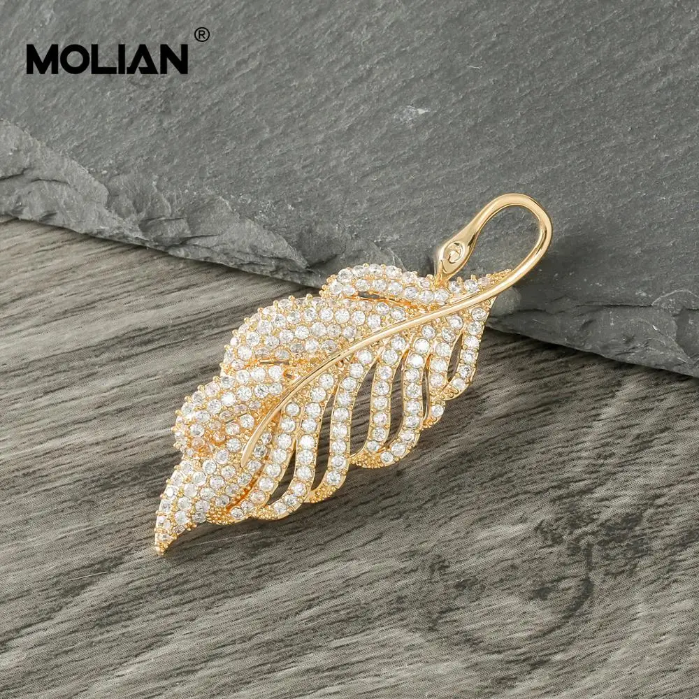 MOLIAN Leaf брошь кубические циркониевые шпильки серебро медь Винтажная золотые