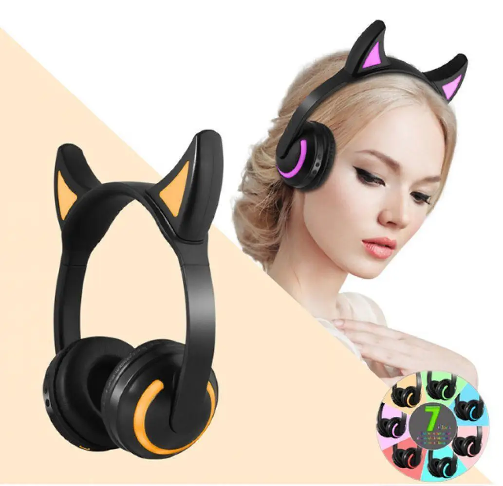 Кролик Игровые наушники светящиеся Bluetooth носки с ушками и изображением котика