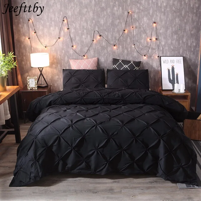 

Black Duvet Cover Set Pinch Pleat 2/3pcs Twin/Queen/King Size Bedclothes Bedding Sets Luxury Home Hotel Use(no Filling No Sheet)