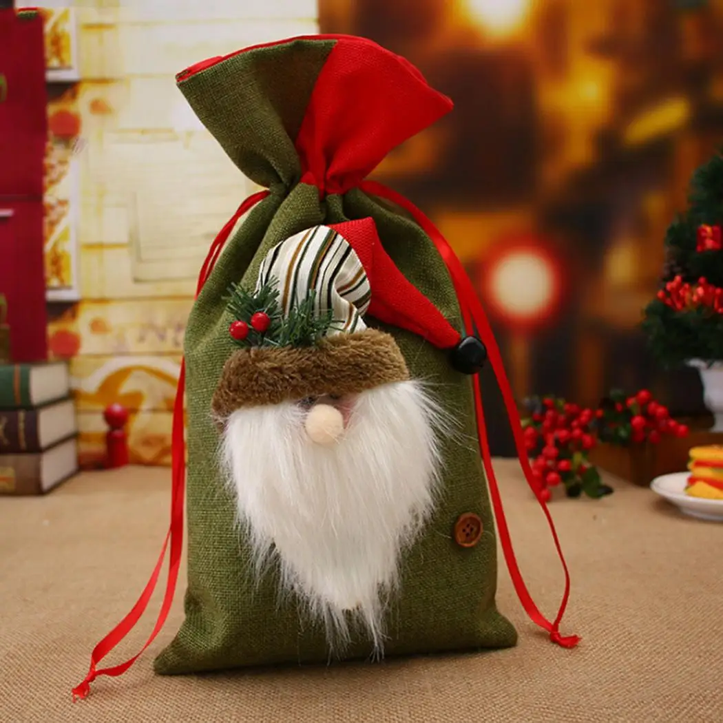 Snowman Elk Pattern Drawstring Christmas Candy Gift etc Bag Home Outdoor Decoration | Дом и сад