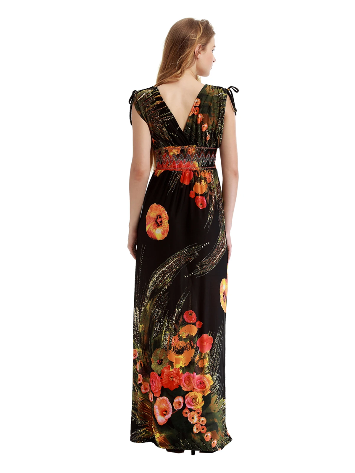 Женское богемное платье с глубоким v-образным вырезом и цветочным принтом летнее