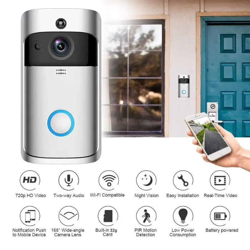 V5 визуальный WiFi умный дверной звонок 2 Way Talk 720 P камера переговорное устройство с