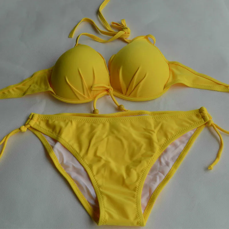 5 однотонных цветов Женский комплект бикини Холтер купальный костюм бюстгальтер