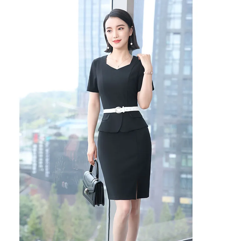Женская офисная одежда офисный топ с коротким рукавом и элегантная юбка до колен