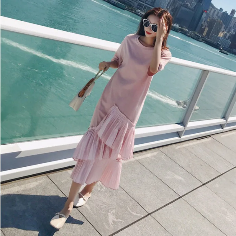 LANMREM 2020 летняя одежда для женщин новый узор Корея короткий рукав неровный разрез