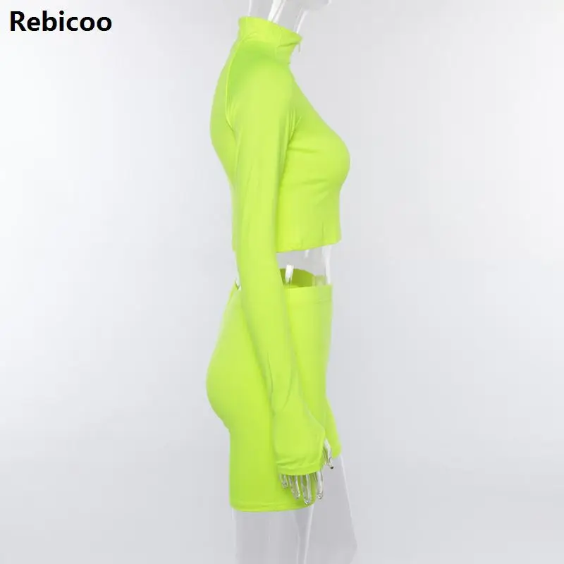 

Sexy Skinny 2 Piece Set Women Tracksuit Long Sleeve Crop Top and Biker Shorts Matching Sets Sweatsuit Casual Jogging Set