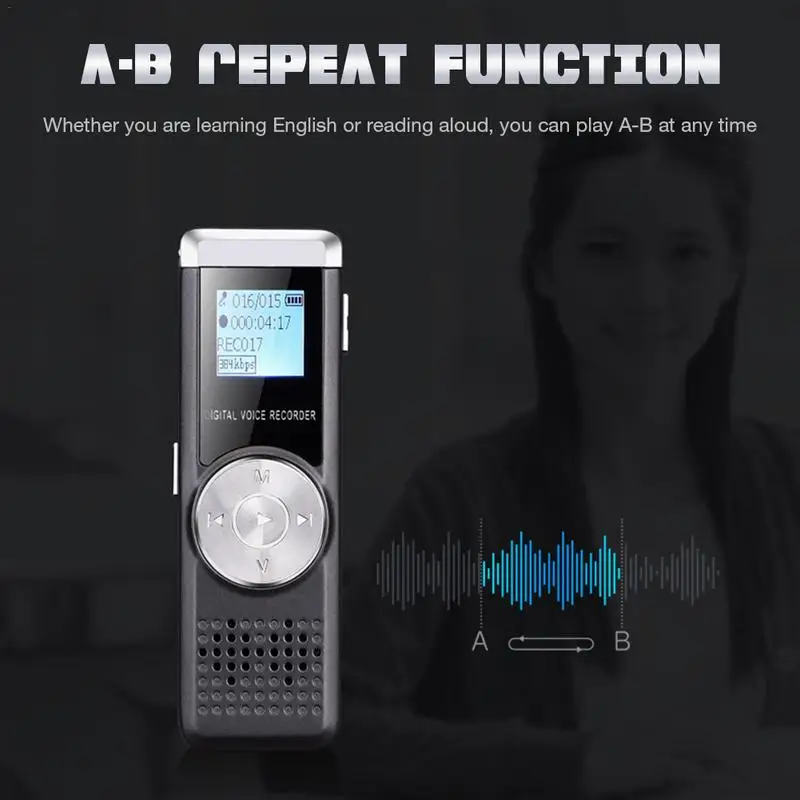 16 ГБ Цифровой диктофон Диктофон звуковая активация портативный Перезаряжаемый HD