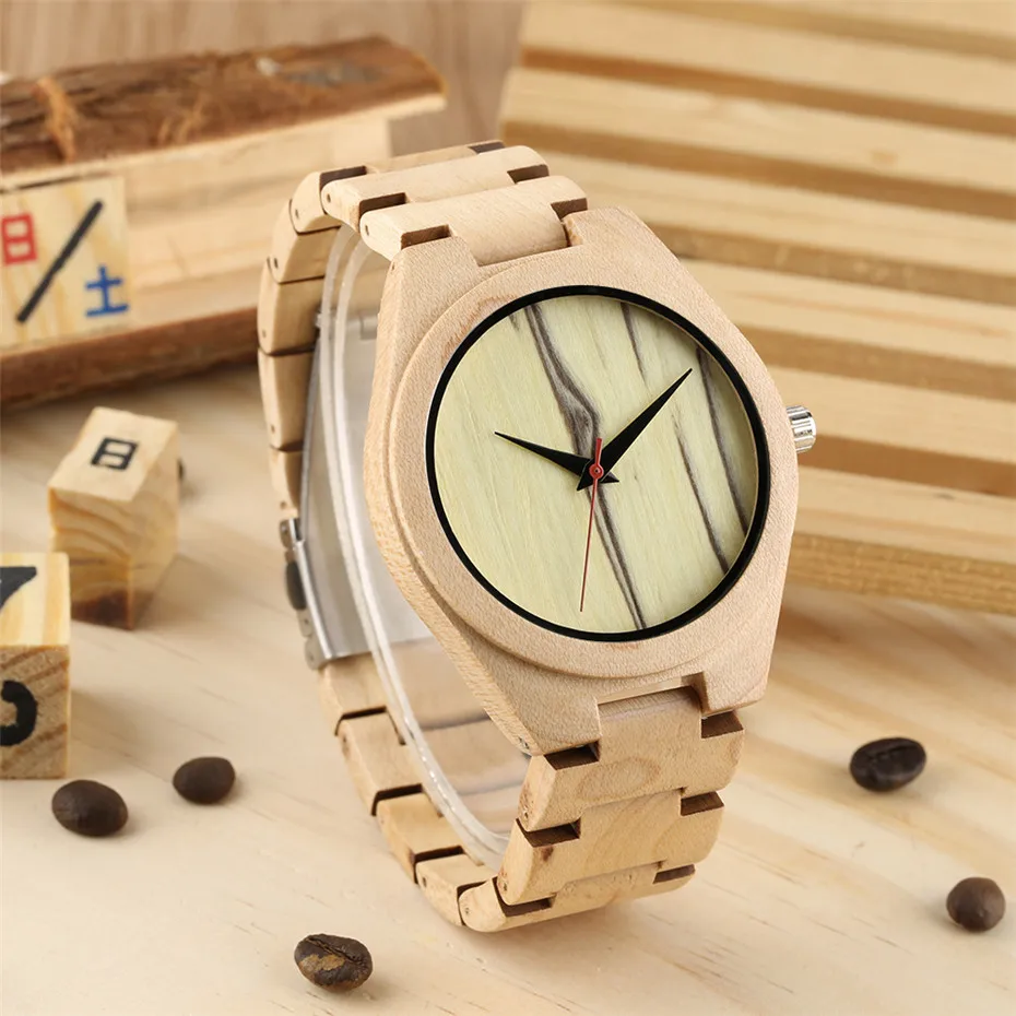 

Top Gifts Wooden Watch Mens Creative Simple Stripes Analog Ultra-light Solid Wood Watch Band High Quality Wristwatch for Male