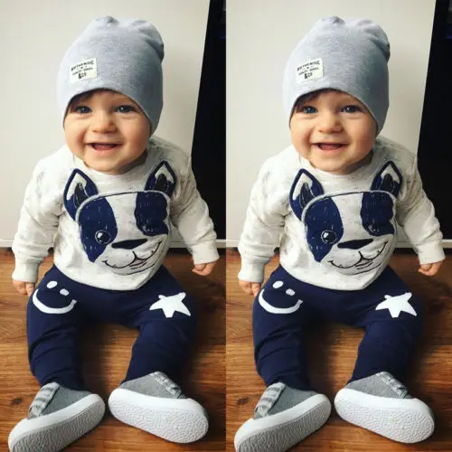 Cool Boy Animal Clothes 2Pcs Newborn Kid Baby Girl 2018 New Bulldog Tops T Shirt Pants Tracksuit Outfit Autumn Clothing Set | Детская