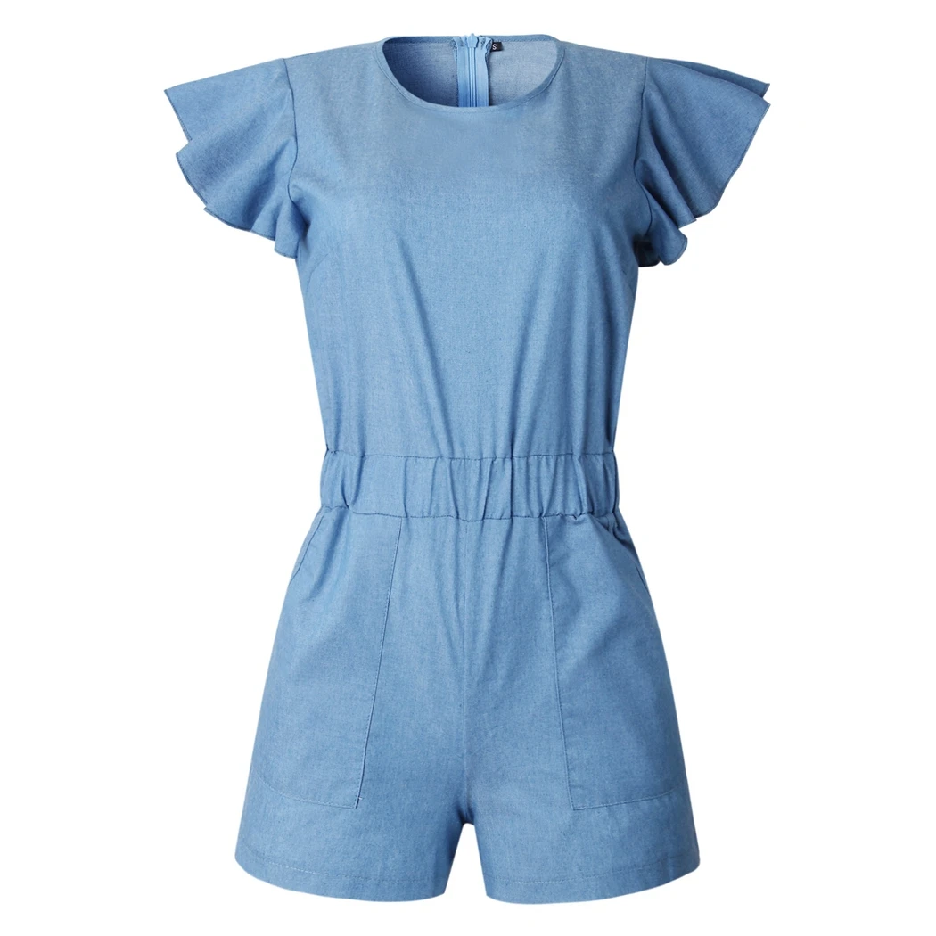 2019 летние модные новые комбинезоны женские боди с рюшами на молнии комбинезон