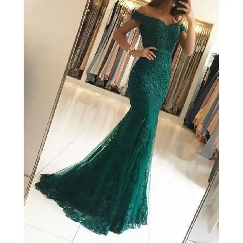 Vintage Lace Mermaid Evening Dresses Long 2021 Arabic vestidos de fiesta noche Formal Women Dress Off The Shoulder Party Gown | Свадьбы и