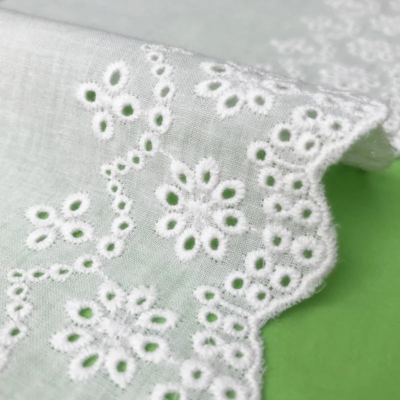 7 ярдов белая хлопковая ткань кружевная Вышивка Кружева отделка лента ручной