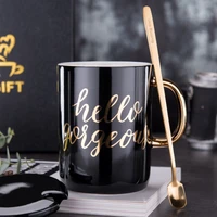 creative simple ceramic coffee mugs with cover and spoon office teacups couple cup beautiful gift box packaging as birthday gif