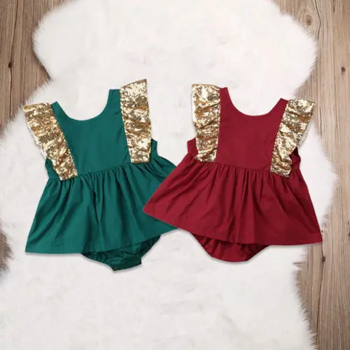 New Summer Cute Baby Girls Ruffle Sequin Sleeve Bodysuit Dress Party Pageant Clothes Babygrows Outfit 0-24M | Детская одежда и