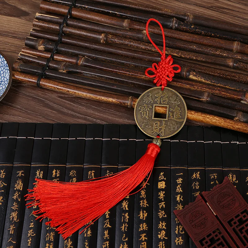 10 шт. полиэстеровые узлы китайской мотни удачи медная монета бахрома благословение подарки отделка подвеска украшение для дома.
