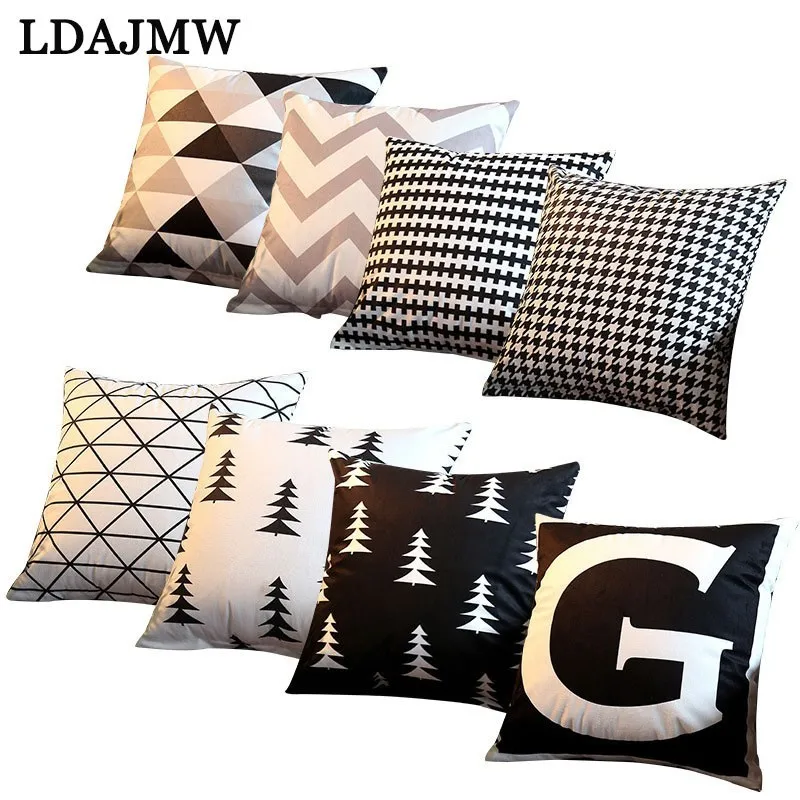 LADJMWE простая домашняя черно белая Геометрическая наволочка плюшевая тканевая