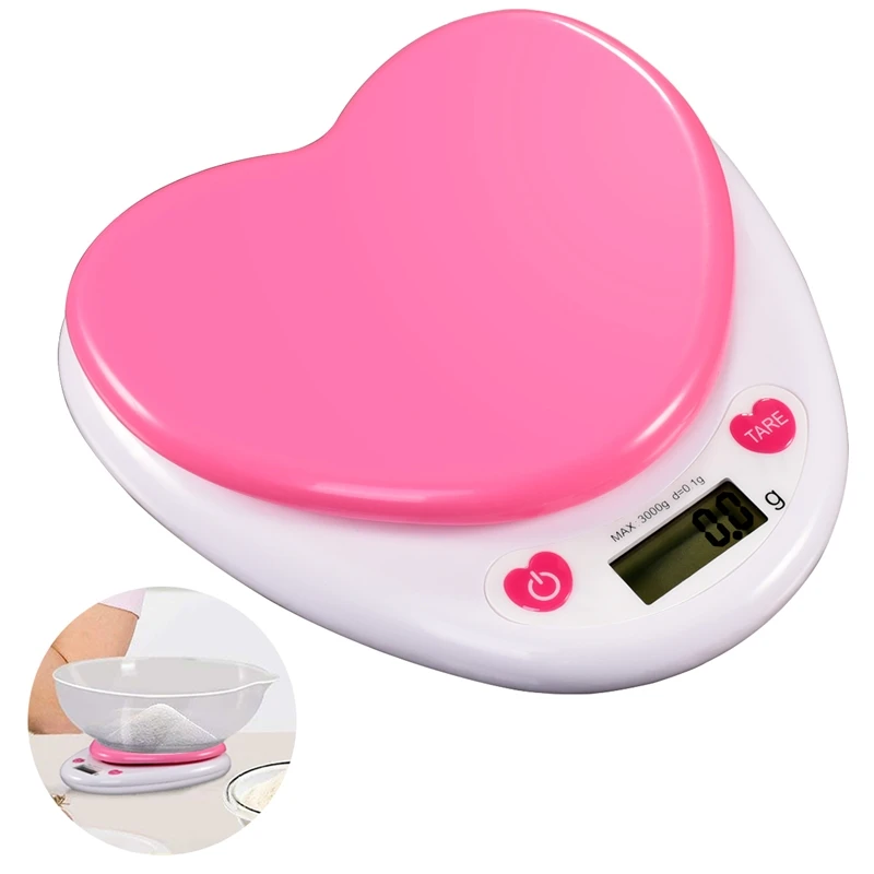 B&aacute;scula Digital port&aacute;til para cocina, Monitor LCD autom&aacute;tico, cero potencia, regalo en forma de coraz&oacute;n s&oacute;lido para medir peso, alimentos, agua y polvo-0