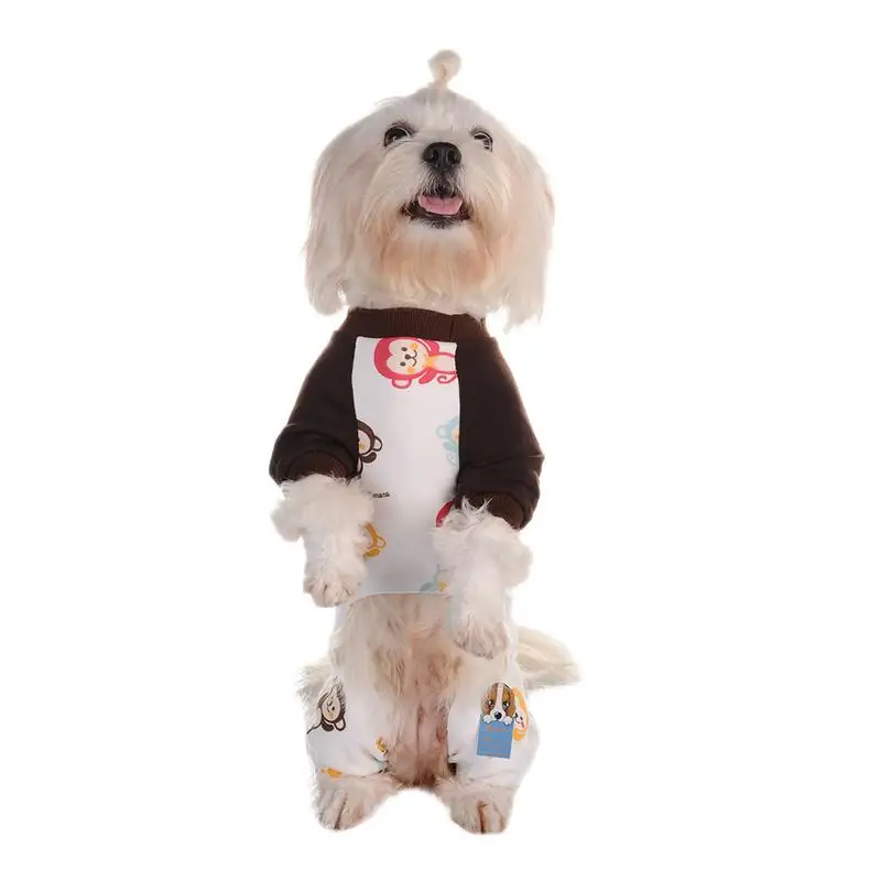Dog Pajamas Adorable Monkey Printed Pet Clothes Small Jumpsuit Coat For Dogs Super Soft Warm Puppy Costumes | Дом и сад