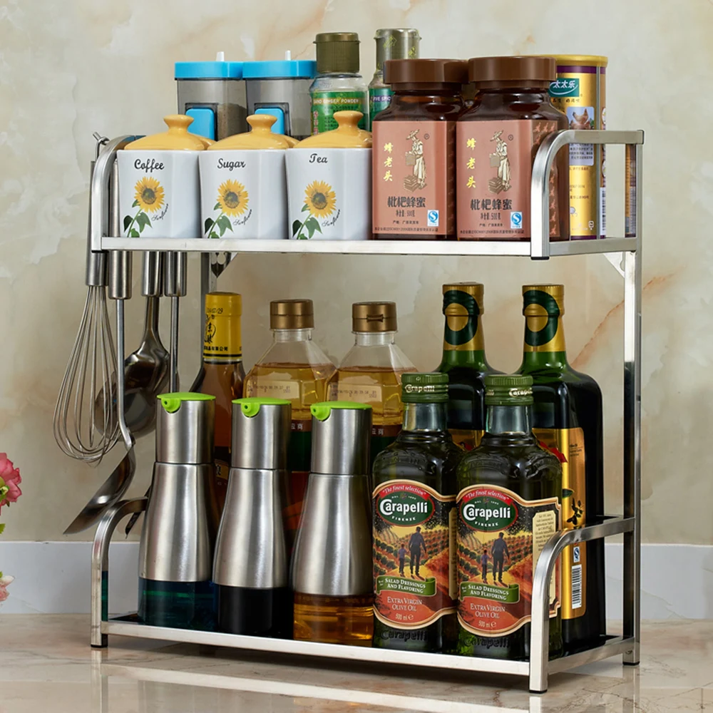 2 ярусная кухонная полка для приправ из нержавеющей стали настенный кухонный