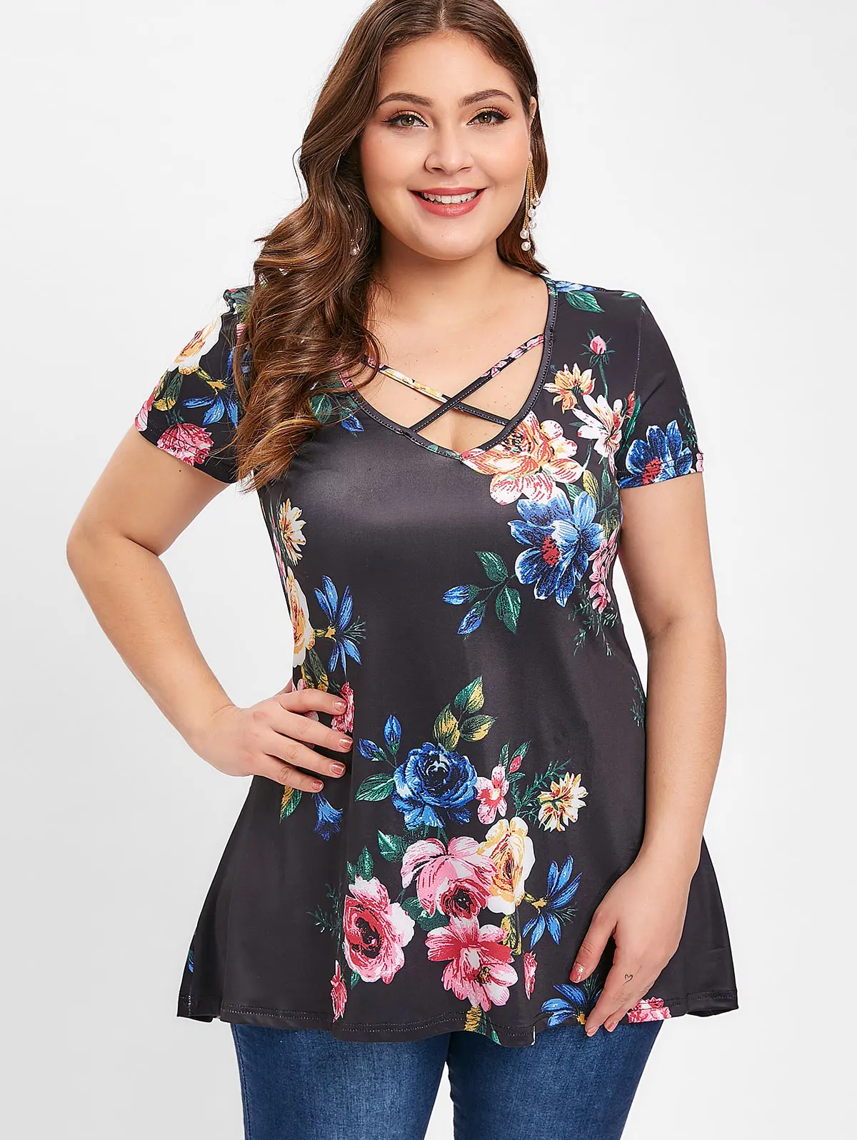 Женская летняя футболка с коротким рукавом и V образным вырезом|Футболки| |