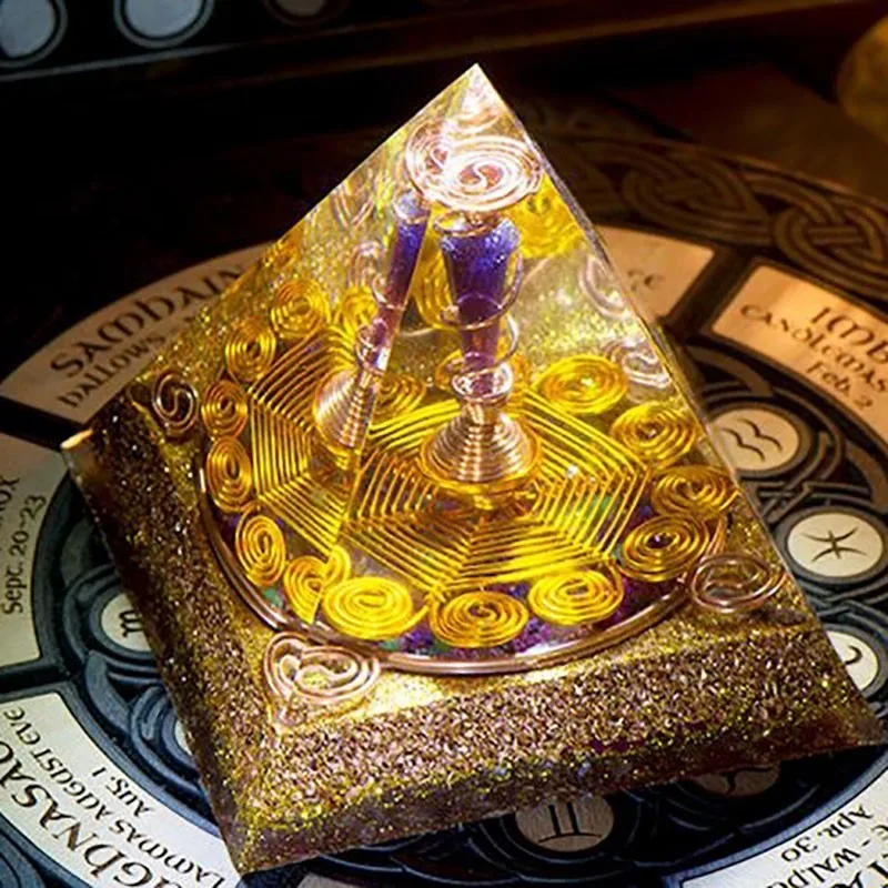 AURA REIKI Increase Wealth Orgonite Energy Converter Crystal Pyramid Magic Reiki Ceremony Resin Decorative Craft Jewelry Gift