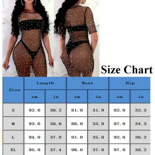 Sexy Womens Sequins Mesh Beachwear Swimwear Bikini Cover Up Ladies Lace Blouse Dress |