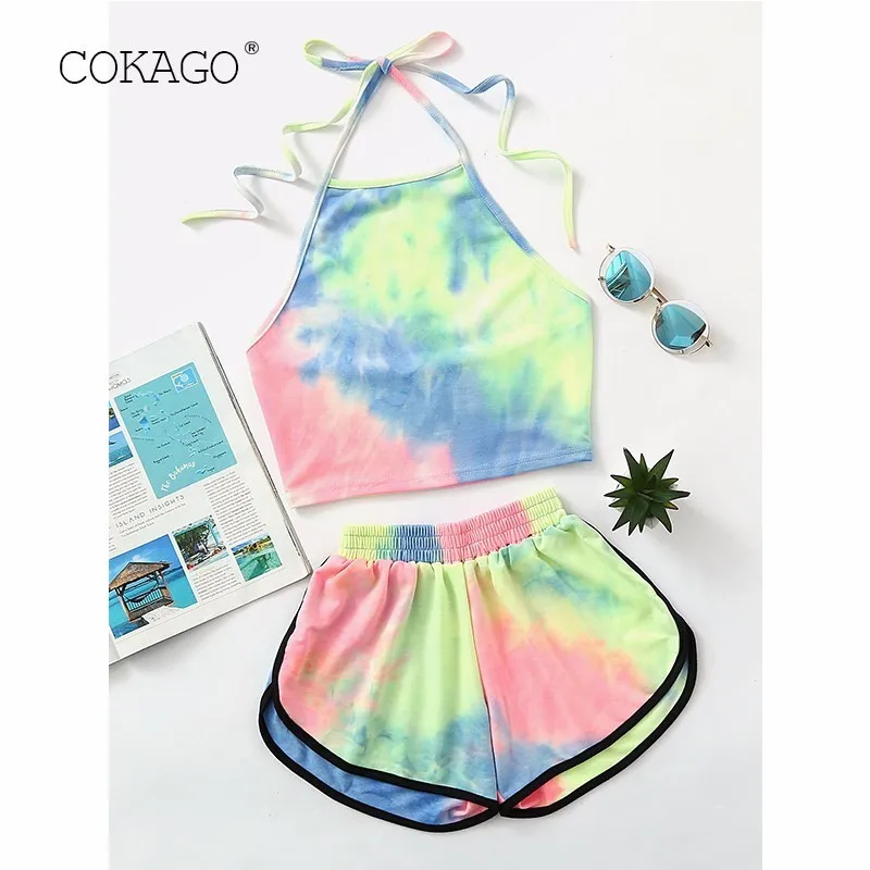 Женский Короткий Комплект COKAGO пляжный спортивный костюм без рукавов укороченный