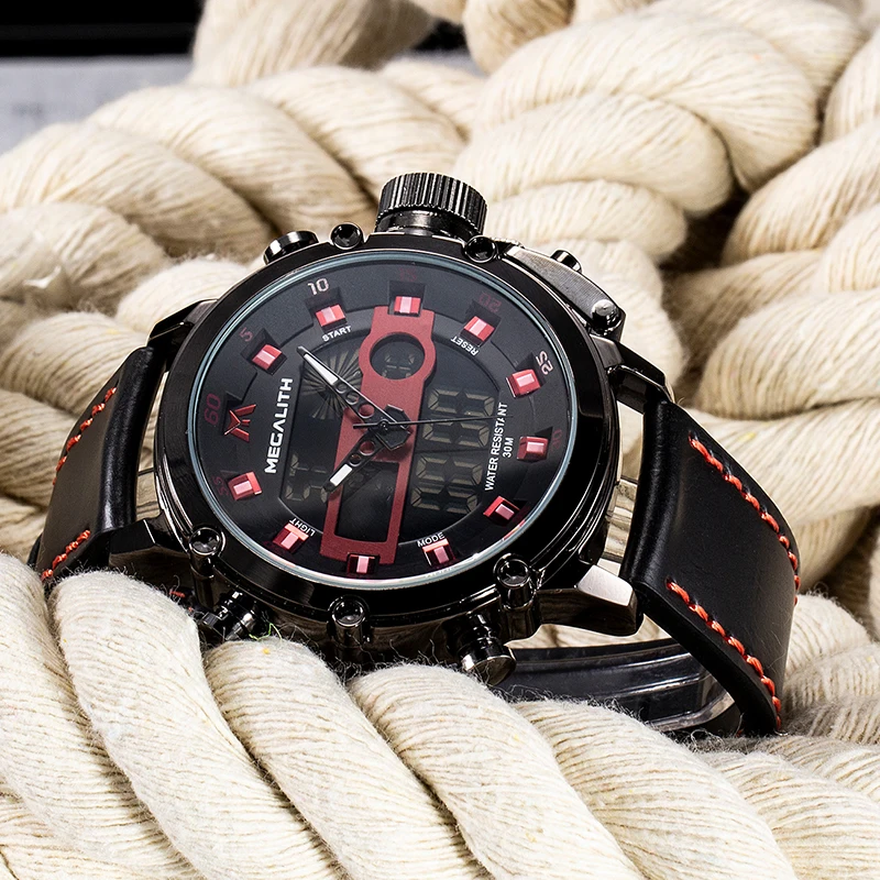 MEGALITH спортивные кварцевые часы с хронографом мужские многофункциональные