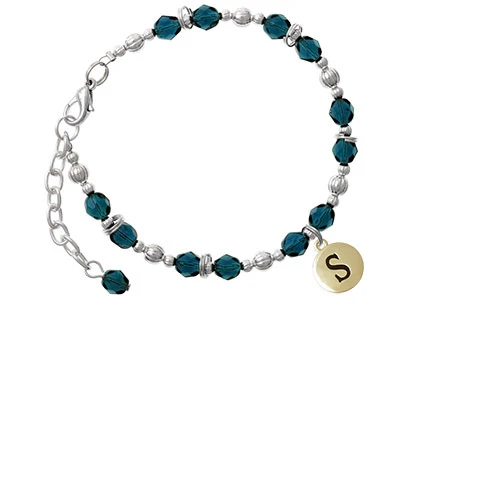 Goldtone Capital Letter S Pebble Disc темно синий браслет с голубыми бусинами| |