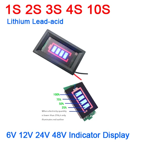 

6V 12V 24V 36V 48V Lithium Lead-acid Battery Capacity Indicator Meter Tester Display board 1S 2S 3S 4S 6S 7S 10S Power Level