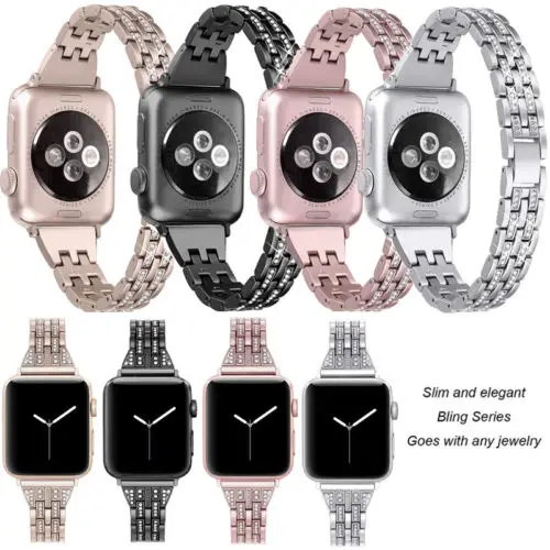 Для Apple Watch iWatch Band 42 мм из нержавеющей стали Женский Блестящий бриллиантовый